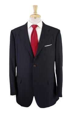 Mariano Rubinacci Napoli Navy Blue Tonstripe 3/2 Roll Lapel Wool Suit 42R